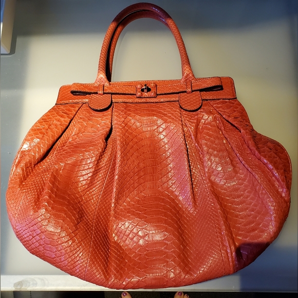 Large Zagliani genuine exotic skin leather bag - Picture 1 of 10